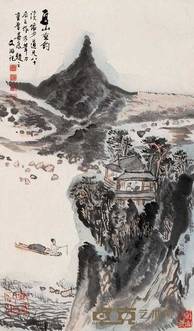 陆俨少 夏山垂钓图 立轴 68.5×40.5cm
